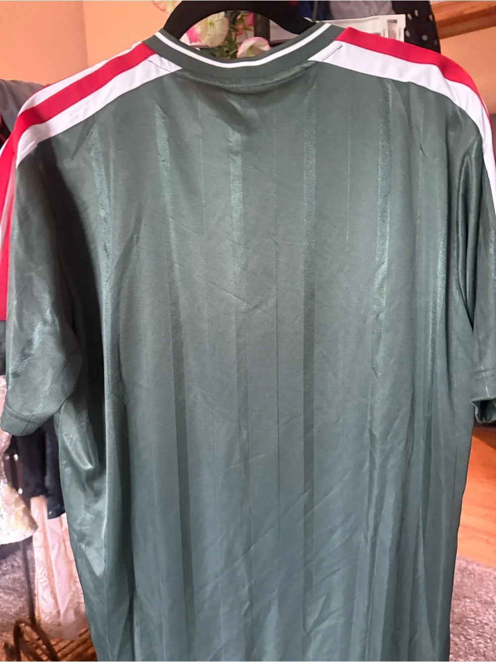 adidas Men's Dark Green Athletic Jersey with Red & White Accents
